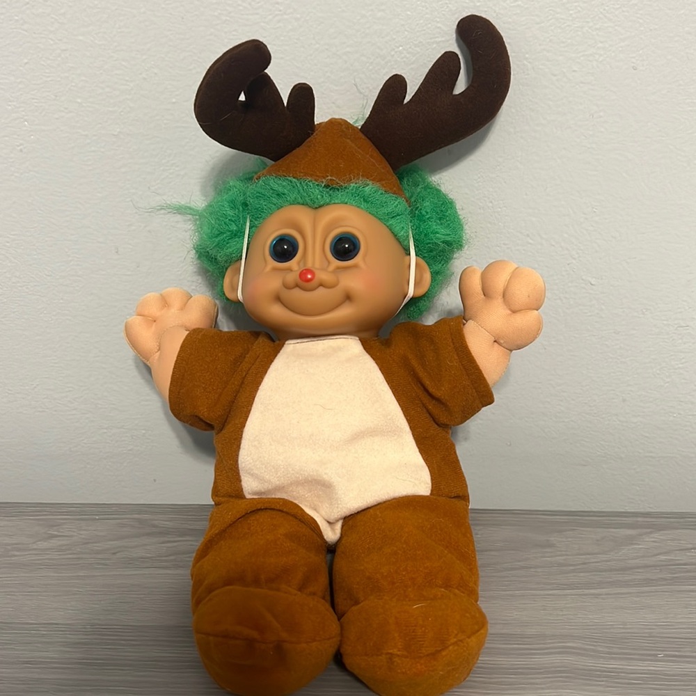 Vintage Russ Christmas Reindeer Plush Troll, 13”